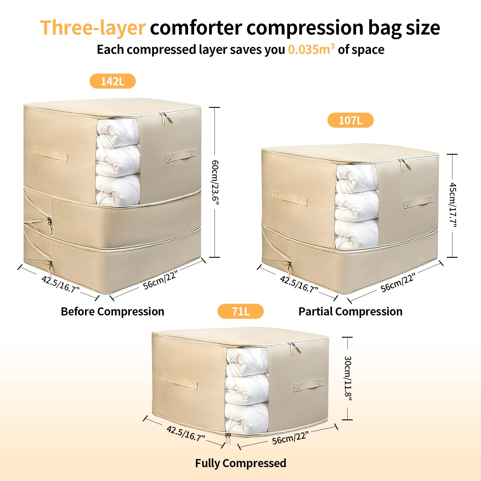 2 Pack Space Saving Comforter Storage Bag with Handle, 3-Layer Compression Blanket Storage Bags