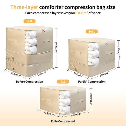 2 Pack Space Saving Comforter Storage Bag with Handle, 3-Layer Compression Blanket Storage Bags