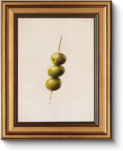 HUARCEY Gold Framed Wall Art for Living Room, Olive Skewers Painting Prints, Vintage Wall Decor for Kitchen, Minimalism Bedroom Wall Art for Home Office A string of olives 10L x 8W