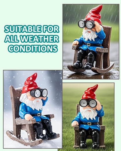 Solar Garden Gnome Statues Resin Gnome Figurines Sitting on Rocking Chair Outdoor Telescope Gnome Gifts for Yard, Patio Decor Gift