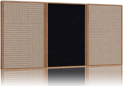 Tinonedraw Mid Century Modern Framed Canvas Wall Art Set of 3, Neutral Abstract Art Prints, Black and Brown Geometric Minimalist Wall Decor for Living Room Bedroom Office Dining Room 16"x24"x3