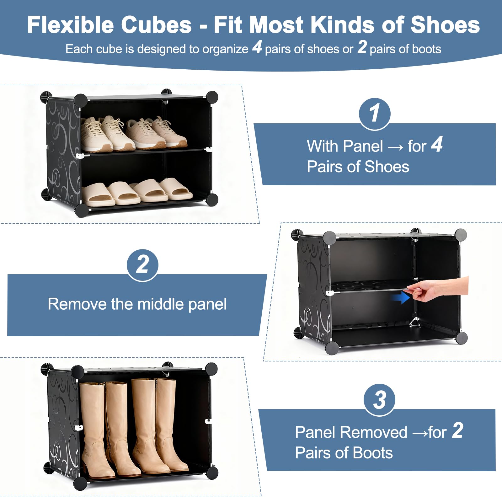 DUMOS 8-Tier Shoe Storage Cabinet with Door, Stackable, 32 Pairs, Black
