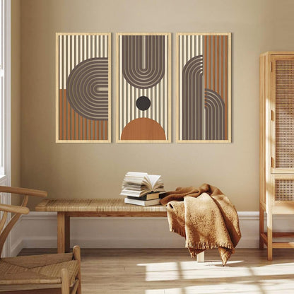 IARTTOP Mid century Modern Decor 16x32 Inch Large Boho Wood Wall Art Abstract Wooden Wall Decor Minimalist Bohemian Orange Artwork for Living Room Bedroom Office Set of 3