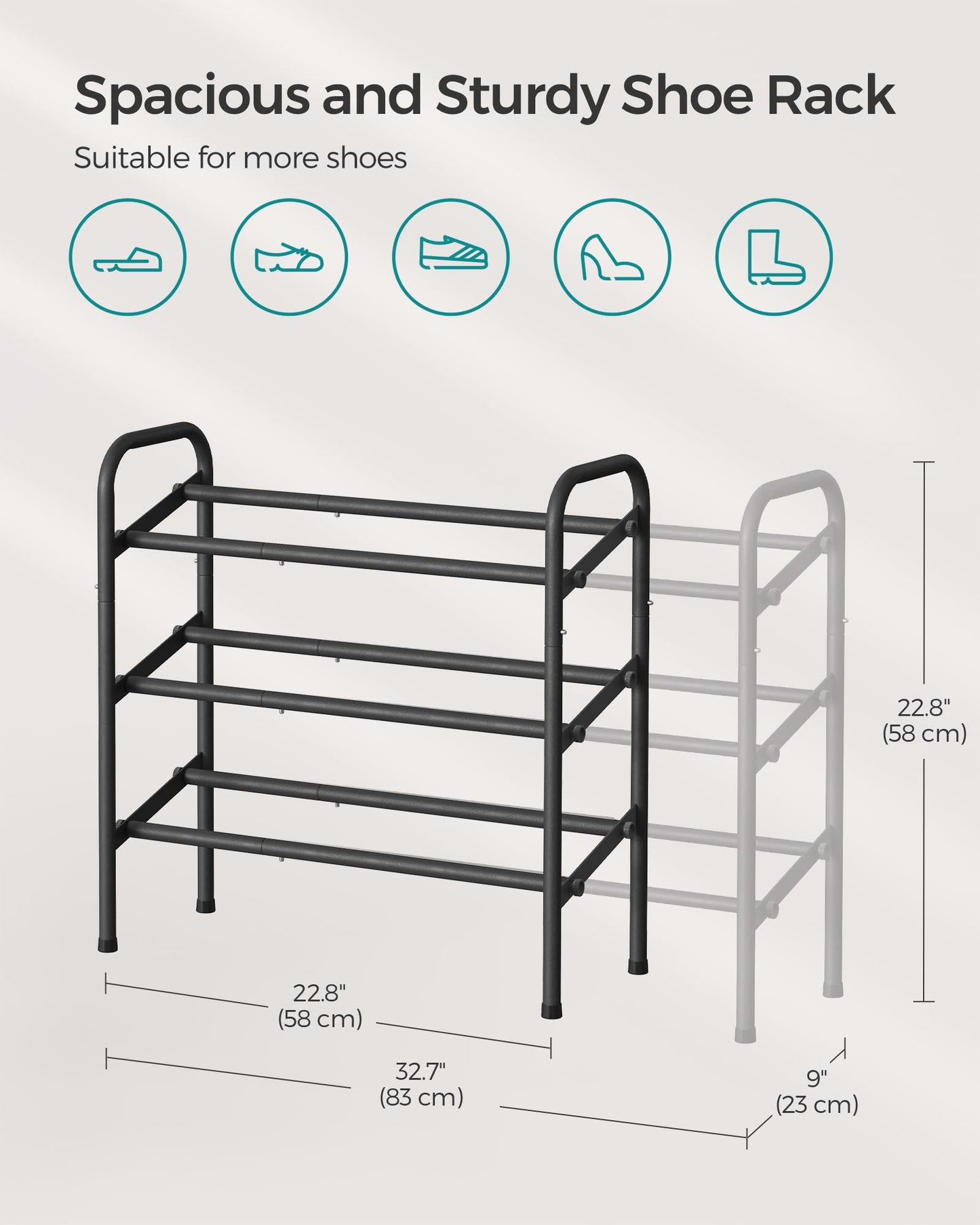 SONGMICS Expandable Shoe Rack, 3 Tier Shoe Rack Shelf, Adjustable Shoe Organizer Storage for 20