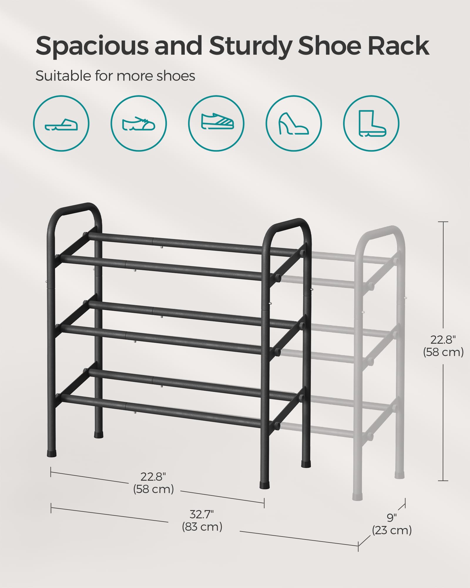SONGMICS Expandable Shoe Rack, 3 Tier Shoe Rack Shelf, Adjustable Shoe Organizer Storage for 20
