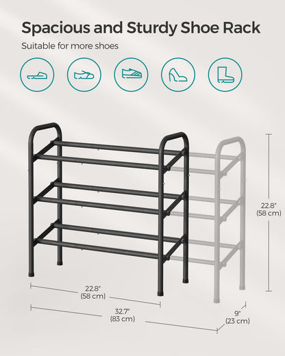SONGMICS Expandable Shoe Rack, 3 Tier Shoe Rack Shelf, Adjustable Shoe Organizer Storage for 20