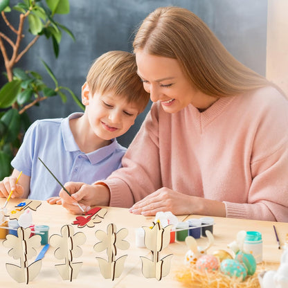 COCHIE DIY 3D Flower Spring Wood Crafts to Paint for Kids Adults, Paintable Unfinished Wooden Slices for Craft, Flowers Cutouts Ornaments for Painting Decorations (24 PCS)