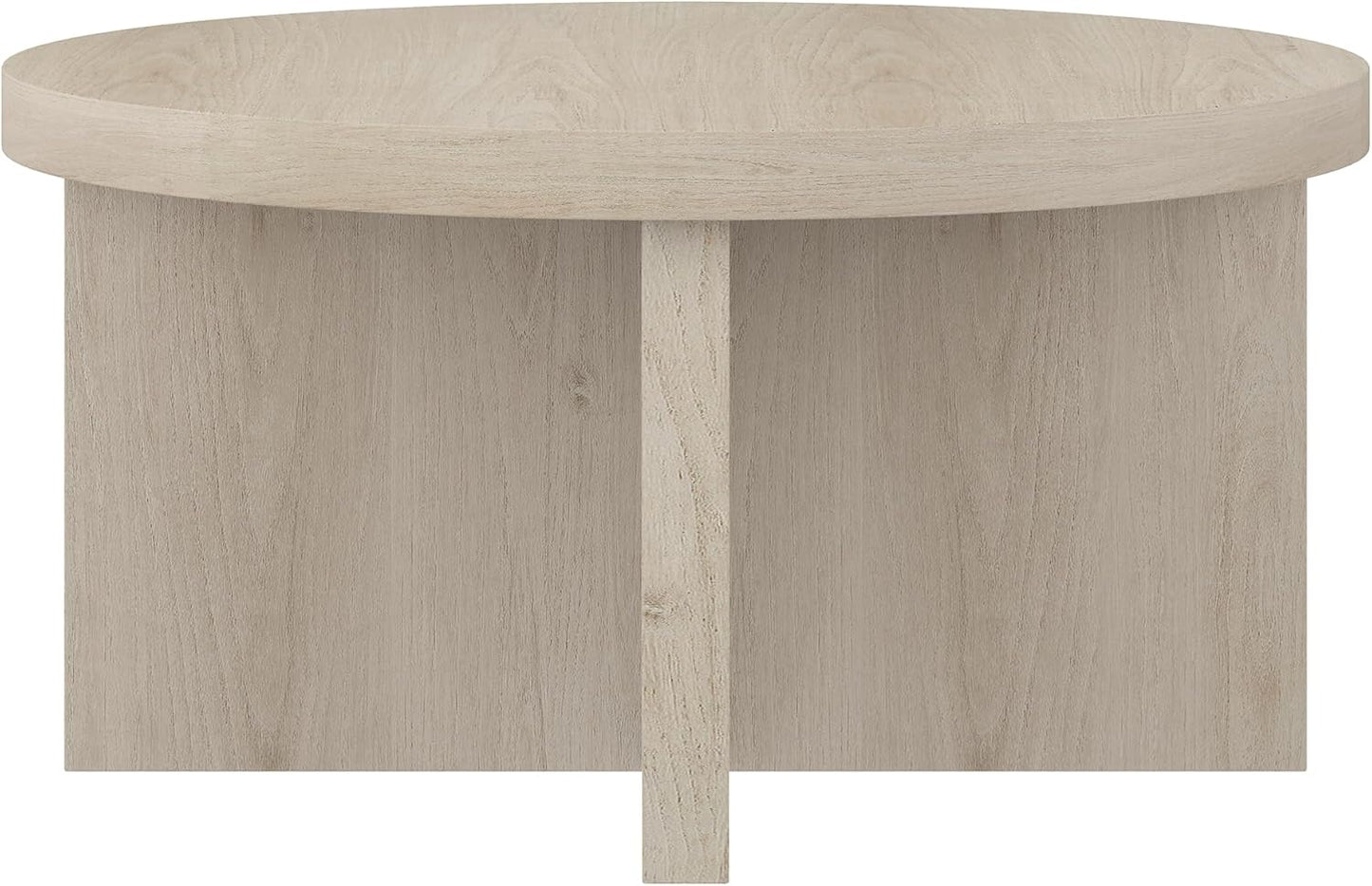 Henn&Hart 33" Round Wood Pedestal Low-Profile Coffee Table for Living Room, Family Room, Office or Apartment, Alder White