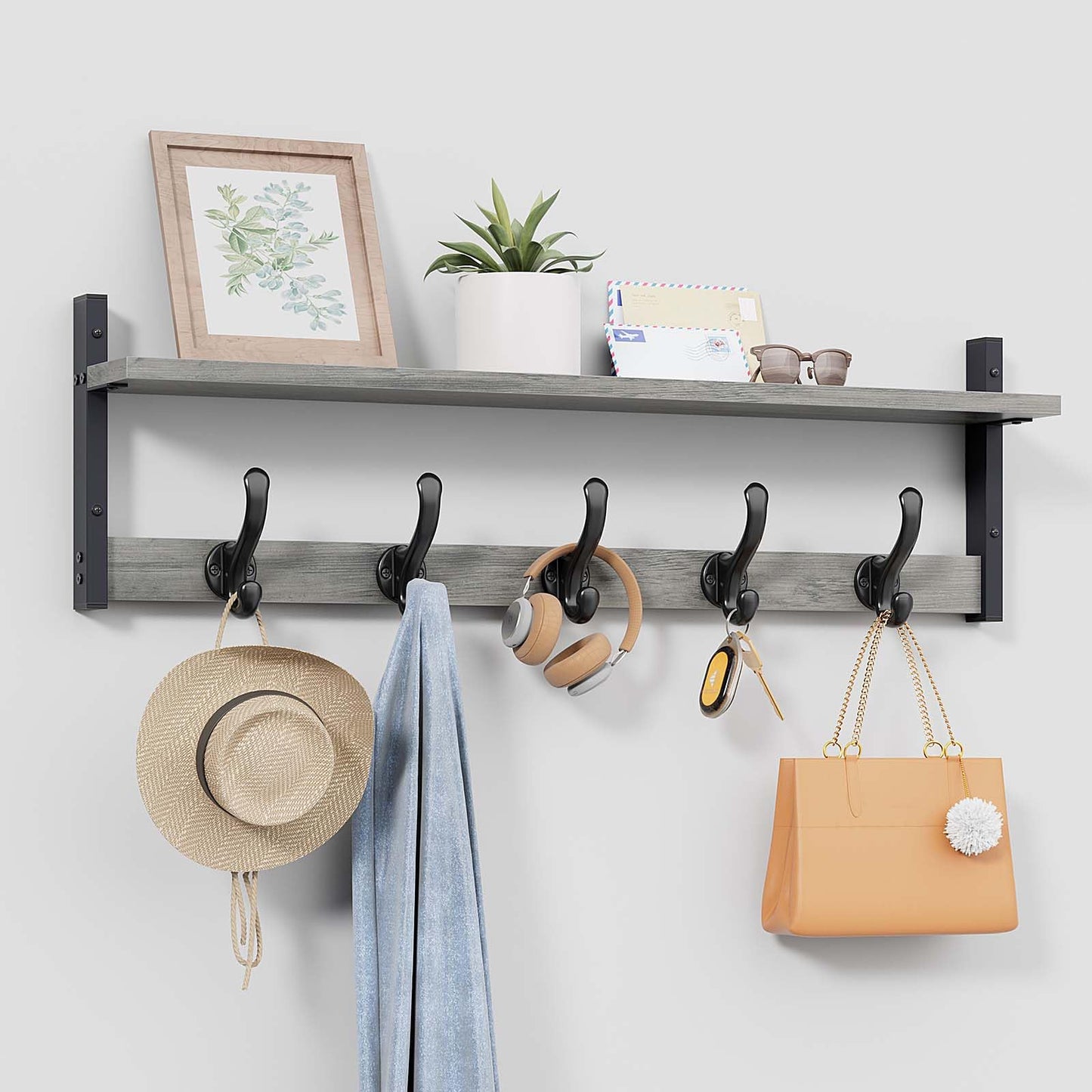 Tatub 29" Rustic Coat Rack Wall Mount with Shelf, Heavy Duty Wall Hooks with Shelf, Entryway Rustic