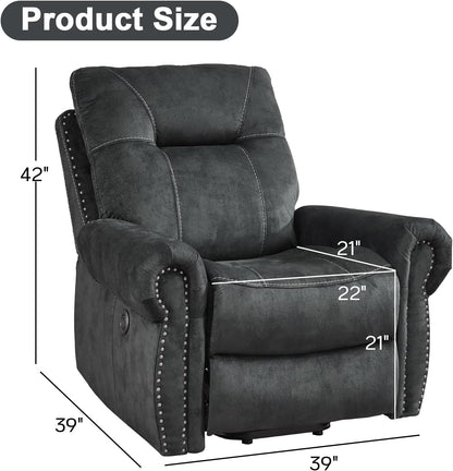 EBELLO Electric Power Recliner Chair with Massage and Heat, Soft Fabric Massage Recliner for Adults, Overstuffed Single Reclining Sofa, Vintage Rivet Mid-Century Design for Living Room, Grey