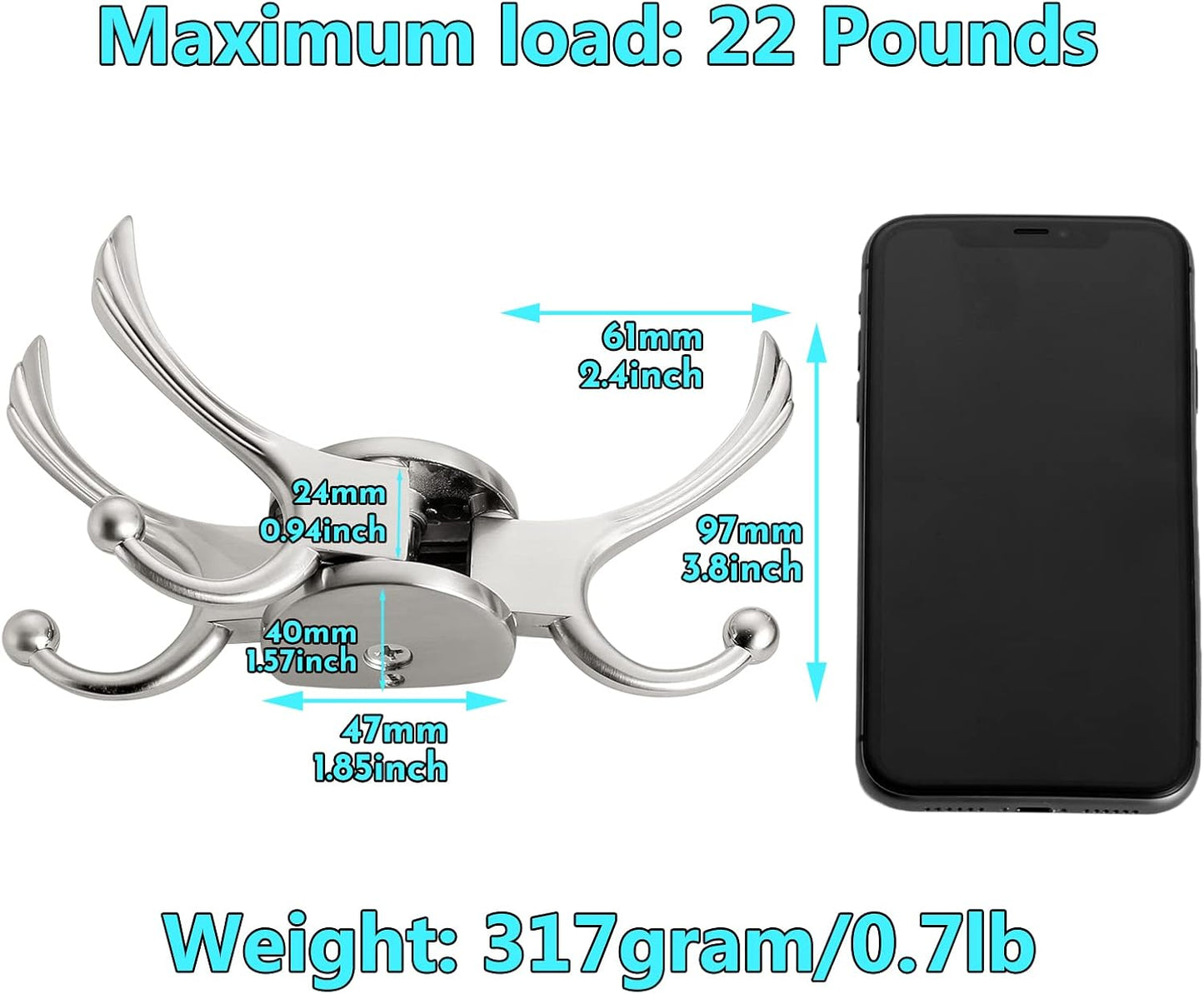 Swivel Coat Hook 2 Pack Heavy Duty Space Saving Towel Rope Hook Wall Mount Triple Swing Arms for RV Bathroom Kitchen Garage,Brushed Nickel