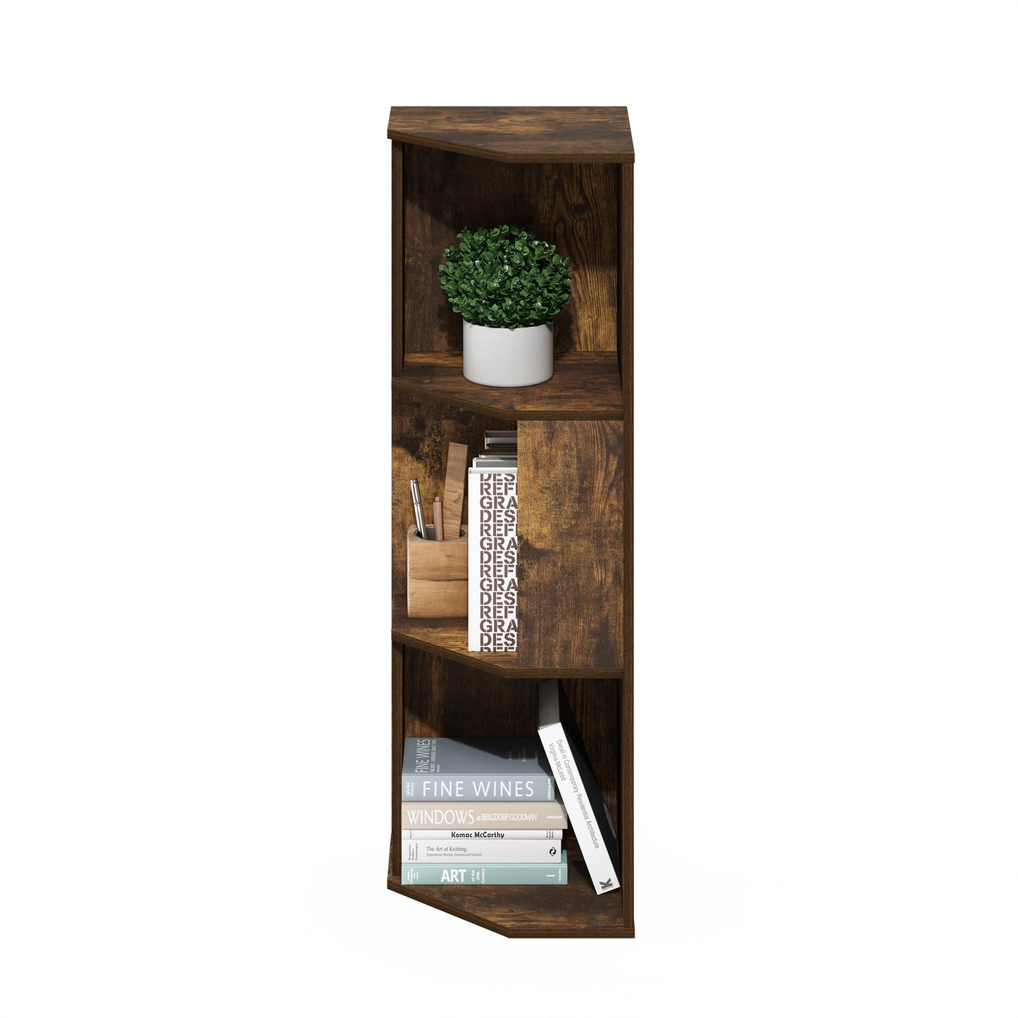 Furinno ECON Corner Shelf, 3-Tier Corner Book Shelf, Standing Storage Shelves, Cube Display Rack