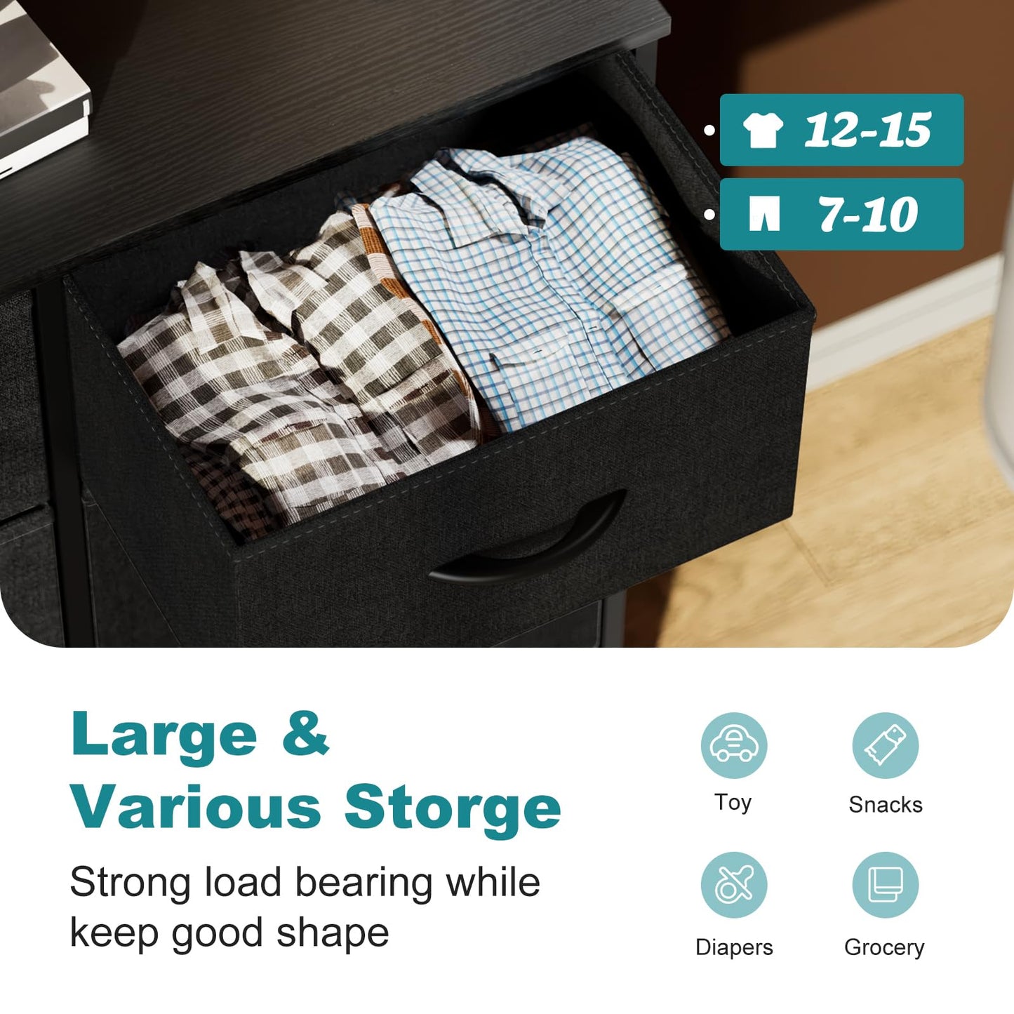 OLIXIS 8 Drawer Storage Dresser for Bedroom, Black Closet Organizers Units
