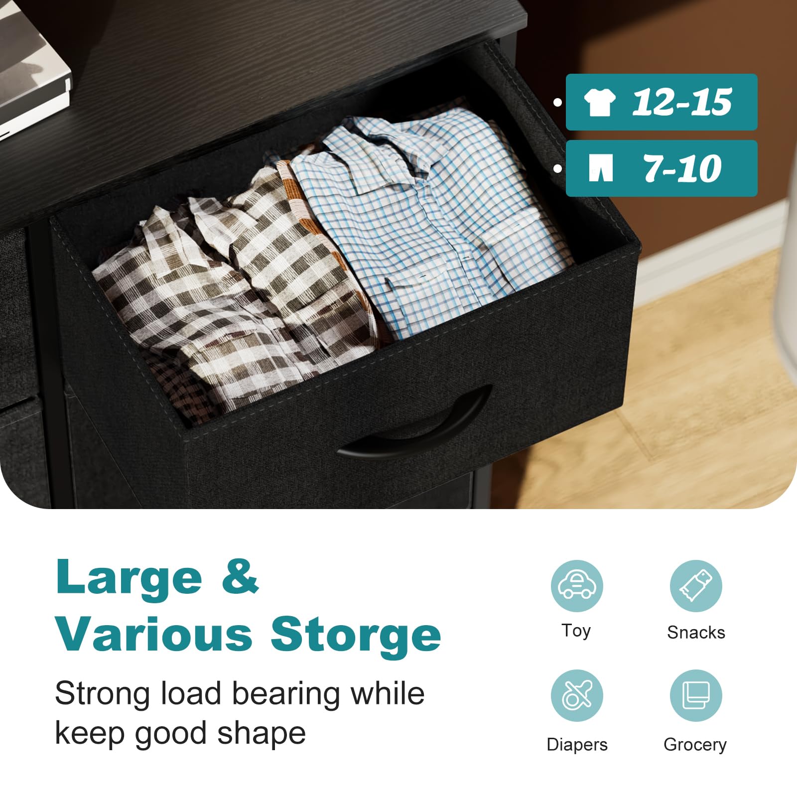 OLIXIS 8 Drawer Storage Dresser for Bedroom, Black Closet Organizers Units