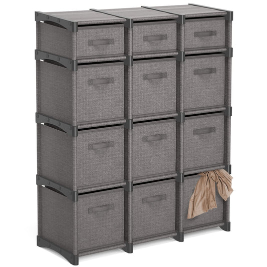 12 Cube Storage Organizer, Gray Storage Cubes Organizer Shelves, Sturdy Cubbies Storage Shelves