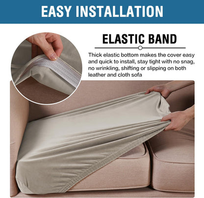H.VERSAILTEX Velvet Stretch Couch Cushion Cover Plush Cushion Slipcover for Chair Loveseat Sofa Cushion Furniture Protector Seat Cushion Sofa Cover (2 Piece Large Sofa Cushion Covers, Oatmeal)