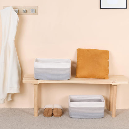 Large Storage Baskets for Shelves, Closet Organizers Bins for Clothes Blanket Towels, Baby Nursery, Toy Baskets Box, Woven Rope Baskets, 17 x 13 x 7.5”, 2 Packs Gradient Grey