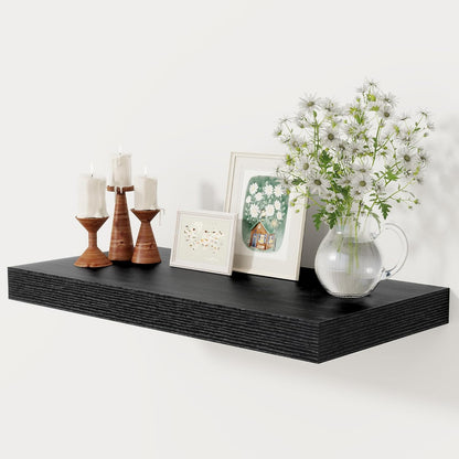 12 Inch Deep Black Floating Shelves, 24 x 12 Floating Shelf for Books, Rustic Wood Deep Wall Shelves for Home Storage & Display, 2" Thicked Shelves for Kitchen, Living Room, Bedroom, 1 Pack