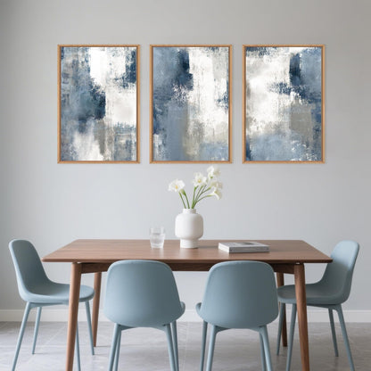 LHIUEM Large Abstract Brush Strokes Framed Canvas Wall Art Set,Navy Blue and Gray Wall Decor,Modern Color Block Shape Artwork,Minimalist Neutral Blue Printing for Living Room,Bedroom, Office-16''x24''x3