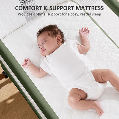 3 in 1 Baby Bassinet, Rocking Bassinet, Bedside Bassinet, 6-Height Adjustable, Bassinet Bedside Sleeper, Bedside Bassient for Baby with Comfy Mattress, Breathable Mesh, Large Storage Basket