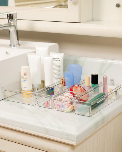 Sodynee Clear Plastic Drawer Organizer Storage - 25Pcs 4 Size Desk Bathroom Kitchen Organizers and