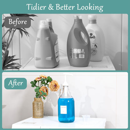 Glass Laundry Detergent Dispenser with Pump, 64OZ Liquid Laundry Soap Dispenser, Fabric Softener Dispenser Bottle for Laundry Room Organization and Storage, 1 Pack