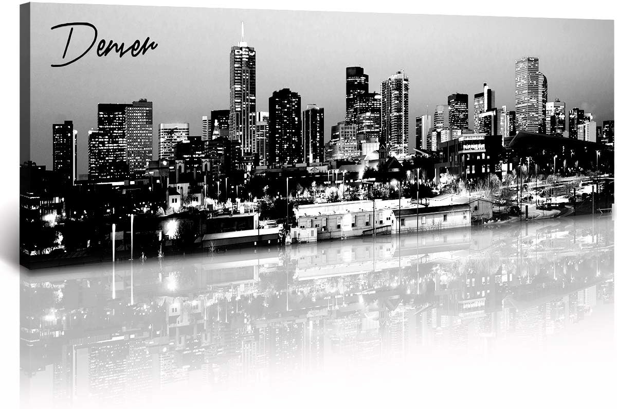 Black and White Wall Art Denver Skyline Cityscape Skyscrapers Canvas Print Painting Landscape USA City Buildings Pictures Modern Artwork for Man Room Office Living Room Decoration 13.8"x47.3"