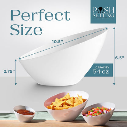 Posh Setting - White Plastic Serving Bowls for Party - Angled, Disposable, Chip & Candy Bowls - 54 OZ, 5 Pack