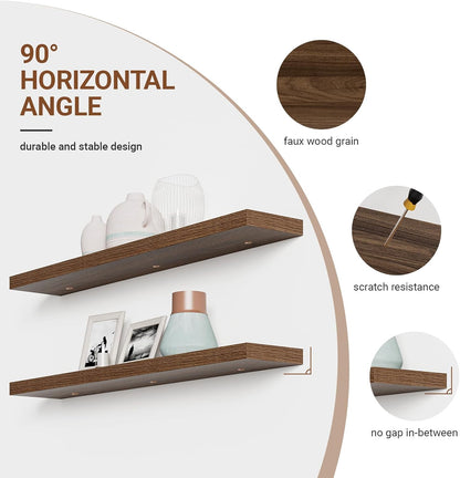 Heimlove 55 Inch Long Floating Shelves for Wall,9.3" Deep Walnut Floating Shelf Set of 2,Large Display Shelf & Storage Shelf,Wall Mounted Shelves for Bedroom Living Room Kitchen Office