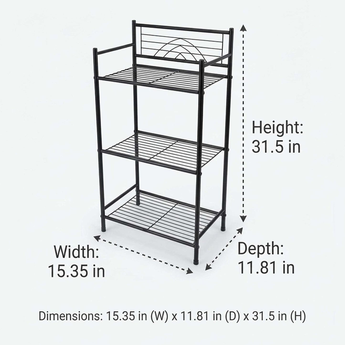 Bath Bliss 3 Tier Freestanding Bathroom Storage Shelf, Black Metal Organizer Rack | Rust Resistant