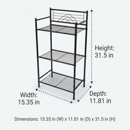 Bath Bliss 3 Tier Freestanding Bathroom Storage Shelf, Black Metal Organizer Rack | Rust Resistant