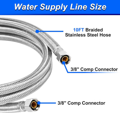 Dishwasher Installation Kit - 10 FT Stainless Steel Dishwasher Hose with 3/8" Compression Connections,Food Grade PEX Inner Tube Dishwasher Water Supply Line with Elbows,Adapters and 6 FT Power Cord
