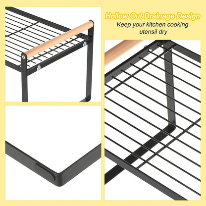 PATIKIL Kitchen Cabinet Shelf Organizer, Wood Counter Shelf Stackable Storage Shelf For Cupboard, Pantry, Corner, Under Sink - Black