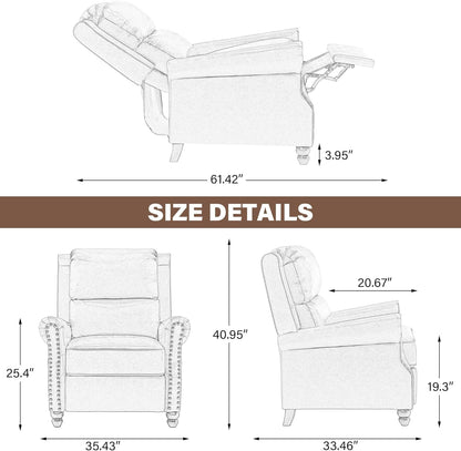 UIXE Pushback Recliner Chairs Set of 2, PU Leather Armchair Push Back Accent Chair, Rivet Trim Club Chair Home Theater Overstuffed Single Sofa Reading Seat for Living Room, Black