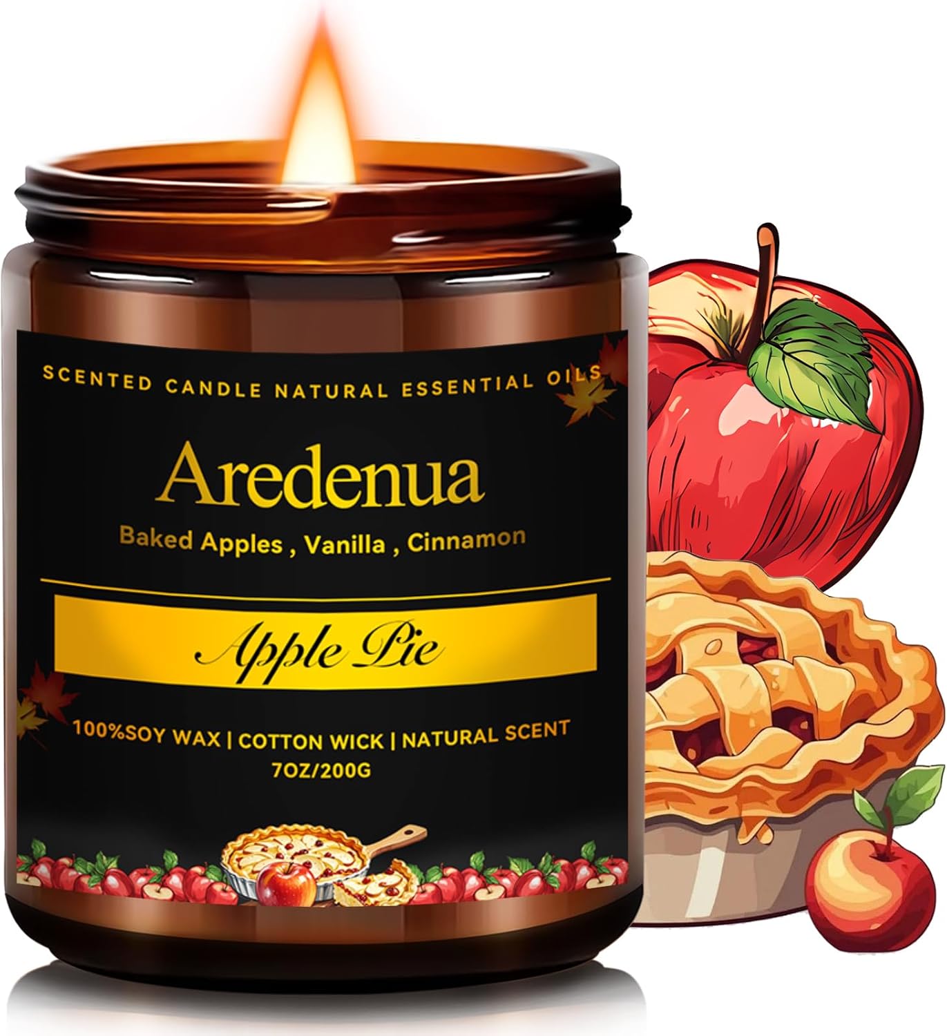 Fall Candles - Apple Pie Candle | Apple Scented Candles for Thanksgiving, 7oz Fall & Winter Soy Candle for Home Scented, 50 Hours Burn Time, Harvest Holiday/Halloween/Autumn Gifts for Women Men