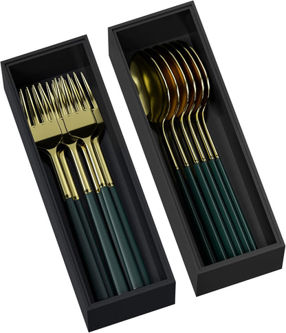 Kitchen Drawer Organizer Bins, Black Bamboo Drawer Organizer Stackable for Silverware, Utensils, Cutlery, Flatware, Junk Drawer, Dresser, Bathroom, 9" x 3" x 2.5" (Set of 2)