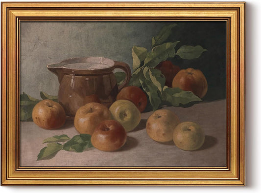 HUARCEY Gold Framed Vintage Wall Art for Living Room, Harvest Apples Still Life Oil Painting Artwork Shelf Decor Abstract Wall Pictures Prints, Farmhouse Fruit Room Decor Bedroom Kitchen Bathroom
