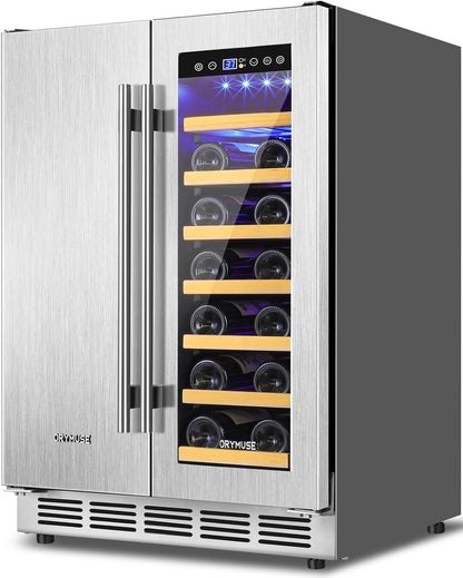 Wine and Beverage Refrigerator, 24 Inch Stainless Steels Beverage Fridge Dual Zone, Wine Beverage Cooler Built-in or Freestanding with Upgraded Cooling, 20 Bottles and 88 Cans Large Capacity