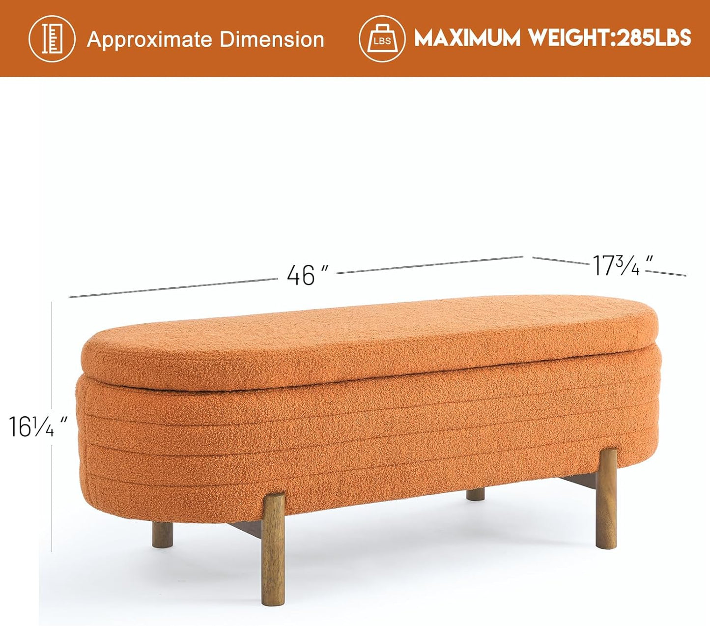 Furniliving 46” Storage Benches, End of Bed Bench with Button-Tufted Large Upholstered Storage Ottoman Teddy Window Bench with Storage Shoe Cabinet Bench, for Bedroom, Entryway, Closet, Orange