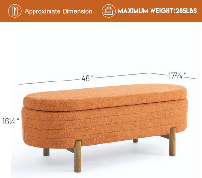 Furniliving 46” Storage Benches, End of Bed Bench with Button-Tufted Large Upholstered Storage Ottoman Teddy Window Bench with Storage Shoe Cabinet Bench, for Bedroom, Entryway, Closet, Orange