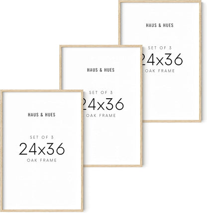 HAUS AND HUES 24"x36" Beige Oak Wood Frames Set of 3-24x36 Natural Wood Frames for Posters, 24x36 Frame Wood, 24x36 Poster Frames for Wall, 24x36 Frame Light Wood, Picture Frames 24x36