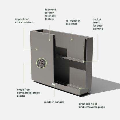 Veradek Block Series Span Plastic Planter - Tall Rectangular Planter for Indoor or Outdoor Patio/Porch, Gray, 30" in Height, 10" in Width, 38" in Length