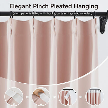 KangBang Baby Pink 102 Inch Long Curtains for Girls' Bedroom, Pinch Pleat Blackout Drapes Light Blocking Soft Modern Window Panels for Nursery Playroom with Hooks, W40xL102,2 Panels
