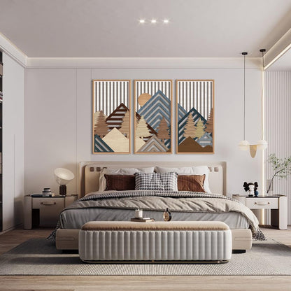 IARTTOP Large Mountain Wood Wall Art 16"x32"x3 Abstract Forest Wall Sculpture Geometric Boho Sunset Wilderness Artwork for Bedroom Living Room Office