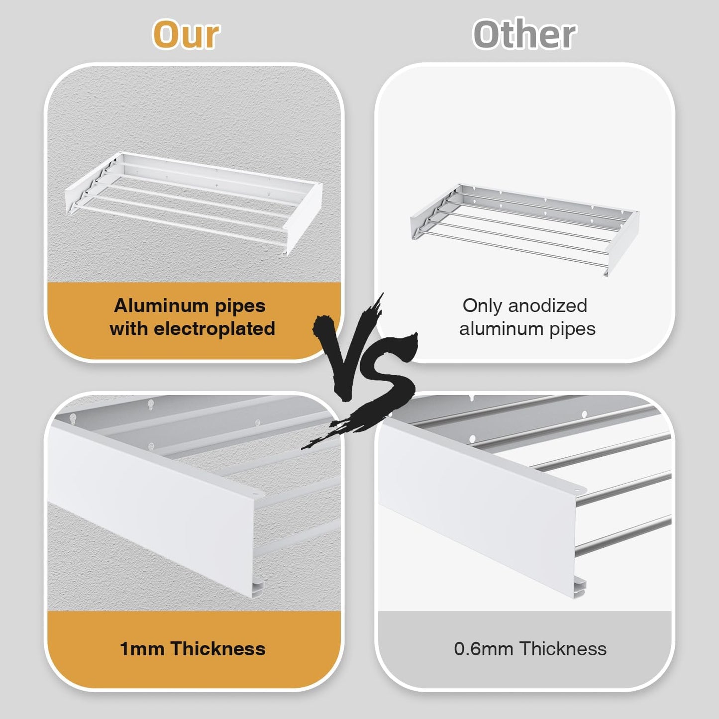 Laundry Drying Rack Collapsible, Wall Mounted Clothes Drying Rack, Space Saving Drying Rack for Laundry, 40" Wide, 16.5 Linear Ft, 5 Aluminum Rods, 60 lb Capacity (White 40")