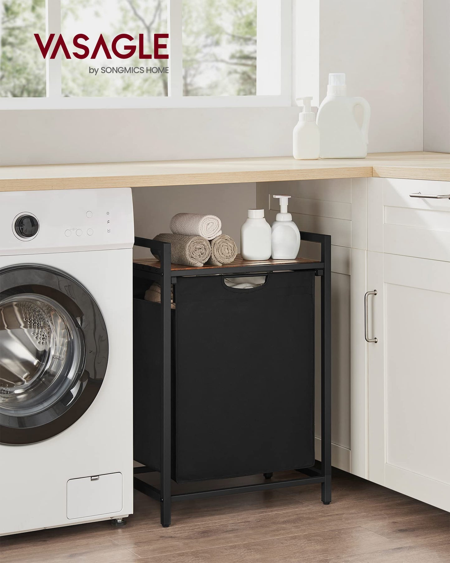 VASAGLE Laundry Hamper, Laundry Basket, Laundry Sorter with A Pull-Out and Removable Bag, Shelf
