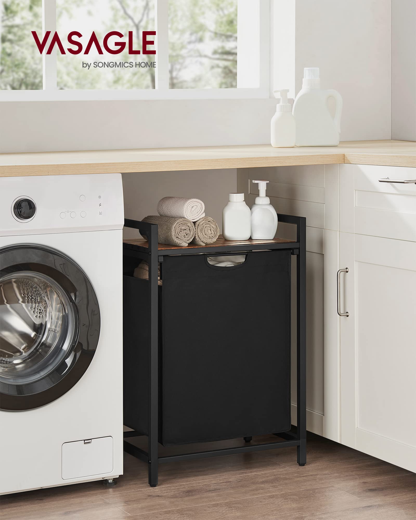 VASAGLE Laundry Hamper, Laundry Basket, Laundry Sorter with A Pull-Out and Removable Bag, Shelf