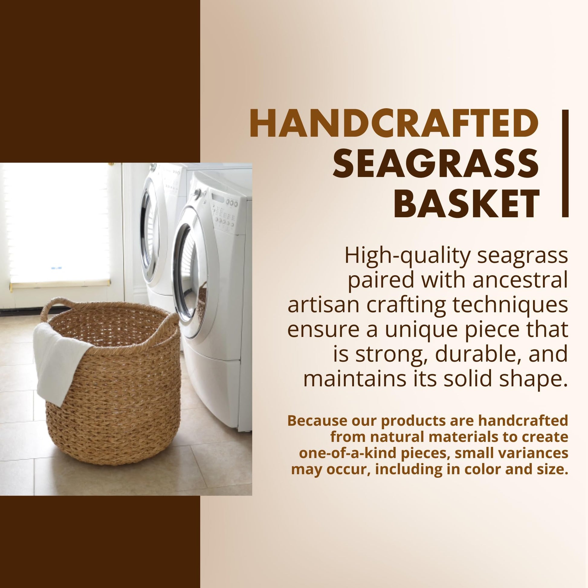 KOUBOO Large Decorative Seagrass Storage Basket, Handmade, Seagrass Basket, Living Room, Blankets