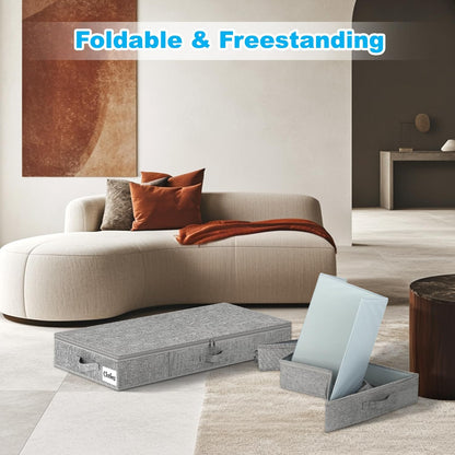 Under Bed Storage Container Bins 2 Pack, 5 Inch Thin Low Profile Underbed Clothes Storage Organizer for Dorm & Home, Use for Blanket and Toy Storage Box W/ Sturdy Bottom/Sides, Foldable Thick Fabric