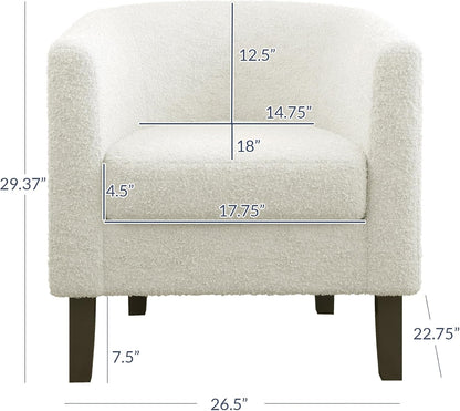 BELLEZE Accent Barrel Chair, Linen Round Chair Club Tub Sofa Corner Chair with Flared Legs and Cozy Soft Padding for Living Room Bedroom Waiting Room - Teddy White